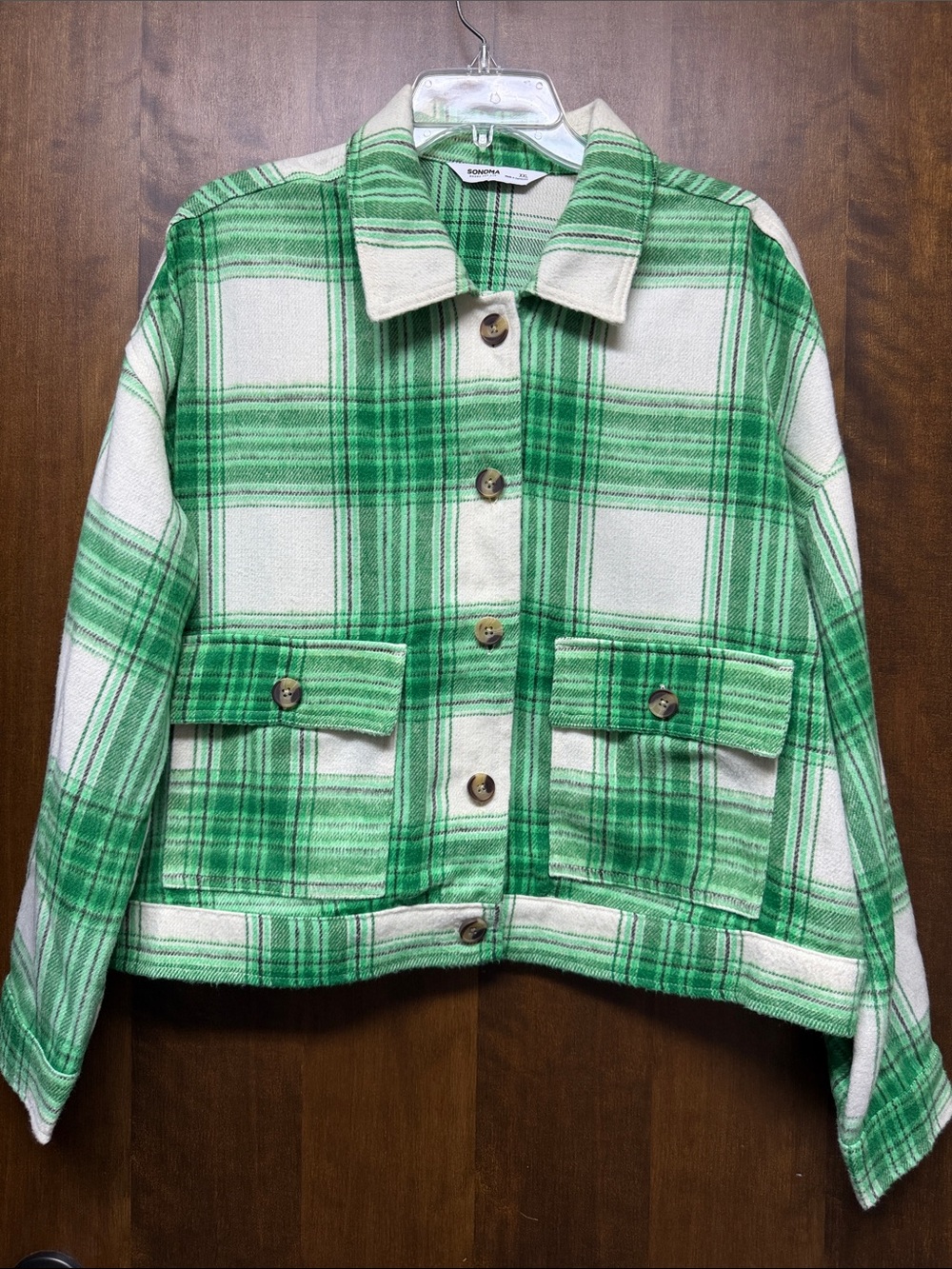 Green & Cream Plaid Button-Front Shacket